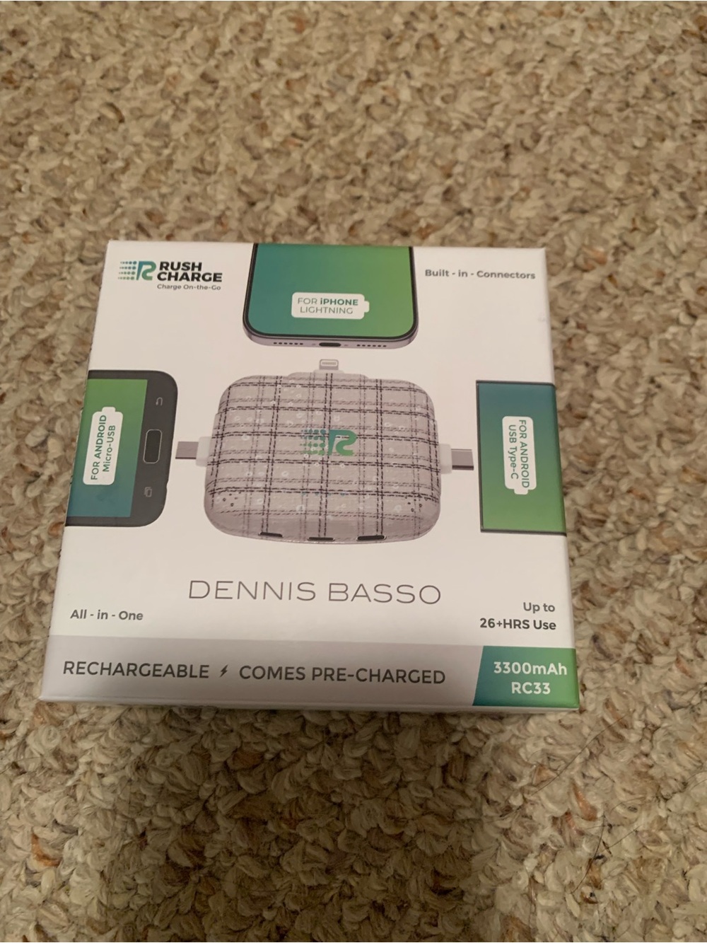 dennis basso Plaid Portable Power Bank - White with Teal Accents